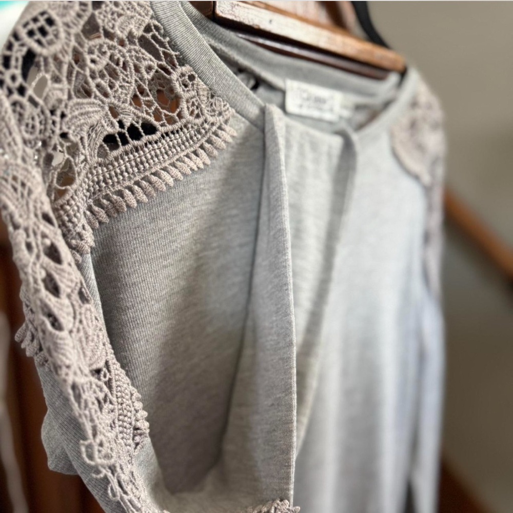 Cklass Buckle Light Gray Sweater with Crochet Detail
